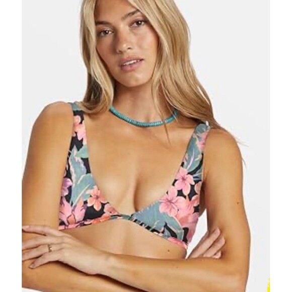 Billabong swim Nights In Paradise Top | Floral Reversible Black | NWT Large - Picture 1 of 7